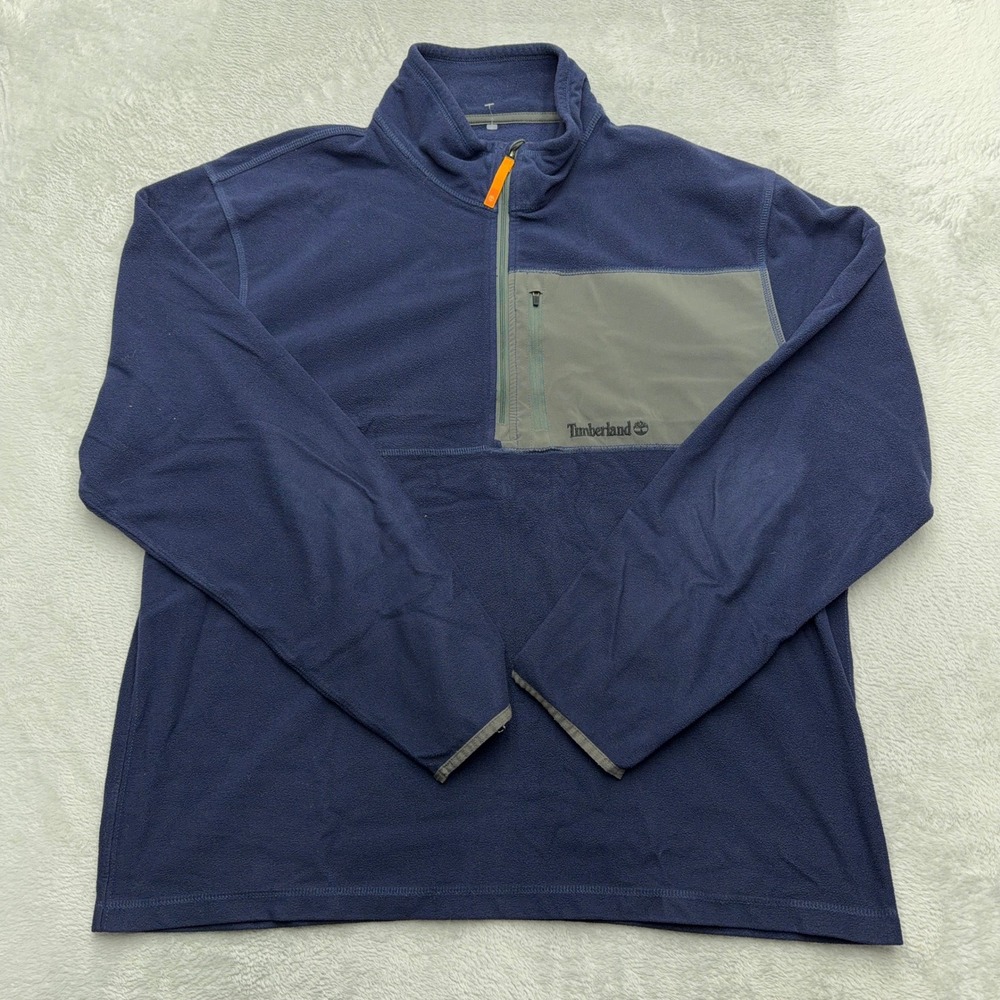 Timberland Fleece Pullover Mens XXL Navy Blue 1/4 Zip Tech Pocket Mock Neck
